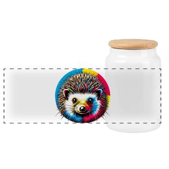 Hedgehog - Panoramic Cookie Jar with Wooden Lid - white - Front