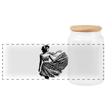 Rockabilly Woman Summer Dress Dress Wind Gift - Panoramic Cookie Jar with Wooden Lid - white - Front