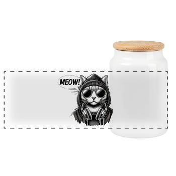 Meow Groove Katze Hoodie - Panorama Keksdose mit Holzdeckel - Weiß - Vorne
