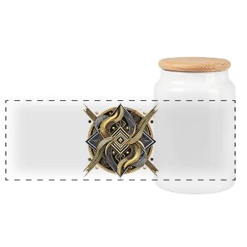 Mystical Golden Serpent Geometric Design - Panoramic Cookie Jar with Wooden Lid - white - Front