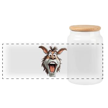 Screaming Donkey Cartoon - Panoramic Cookie Jar with Wooden Lid - white - Front