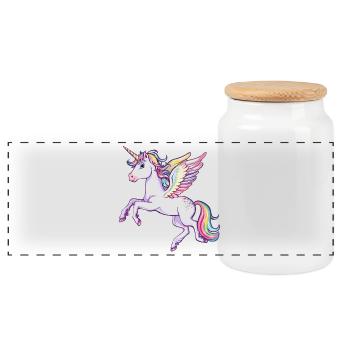 Rainbow Wings Unicorn - Panoramic Cookie Jar with Wooden Lid - white - Front