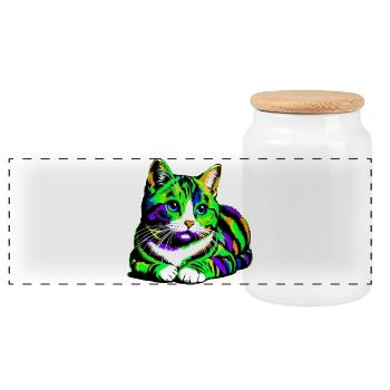 Katze - Panorama Keksdose mit Holzdeckel - Weiß - Vorne