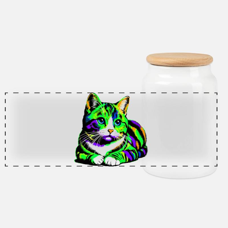 Katze - Panorama Keksdose mit Holzdeckel - Weiß
