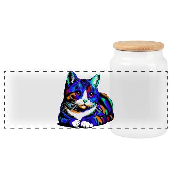 Chat - Boîte à biscuits avec couvercle en bois - blanc - Devant