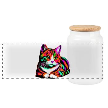 Cat - Panoramic Cookie Jar with Wooden Lid - white - Front