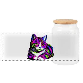 Chat - Boîte à biscuits avec couvercle en bois - blanc - Devant