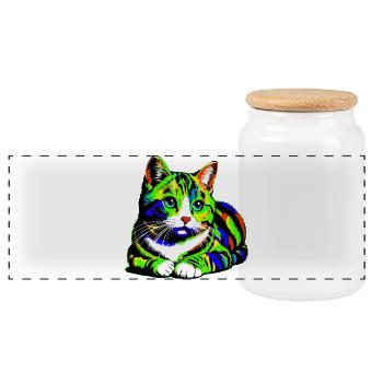 Chat - Boîte à biscuits avec couvercle en bois - blanc - Devant