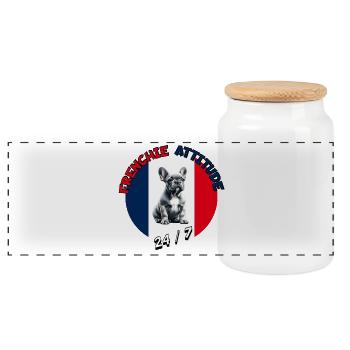 Frenchie Attitude 24/7 - French Bulldog - Panoramic Cookie Jar with Wooden Lid - white - Front