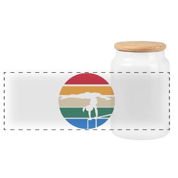 Sunset Silhouette on Balance Beam - Panoramic Cookie Jar with Wooden Lid - white - Front