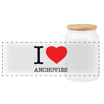 I LOVE ANCHOVIES - Panorama Keksdose mit Holzdeckel - Weiß - Vorne