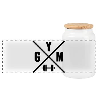 GYM Cross - Workout - Panoramic Cookie Jar with Wooden Lid - white - Front