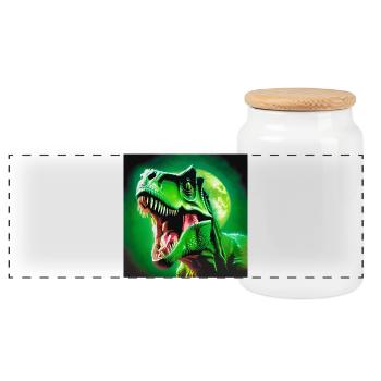 T-rex, prehistory, t-rex - Panoramic Cookie Jar with Wooden Lid - white - Front