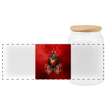The Gothic elegance of the heart, - Panoramic Cookie Jar with Wooden Lid - white - Front