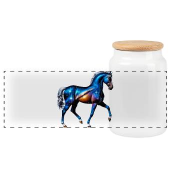 Horse - Panoramic Cookie Jar with Wooden Lid - white - Front