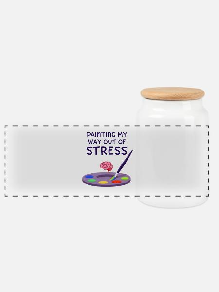 Painting My Way Out of Stress - Panoramic Cookie Jar with Wooden Lid - white
