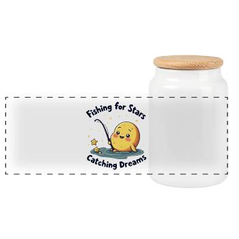 Fishing for Stars, Catching Dreams - Panoramic Cookie Jar with Wooden Lid - white - Front