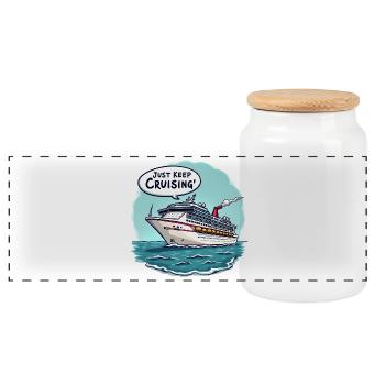Just Keep Cruising' - Panoramic Cookie Jar with Wooden Lid - white - Front