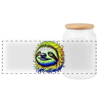 Sloth - Panoramic Cookie Jar with Wooden Lid - white - Front