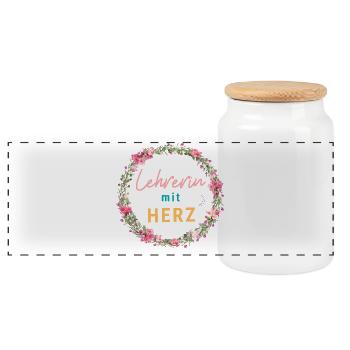 Lehrerin mit Herz! Personalisierbares Design - Panorama Keksdose mit Holzdeckel - Weiß - Vorne