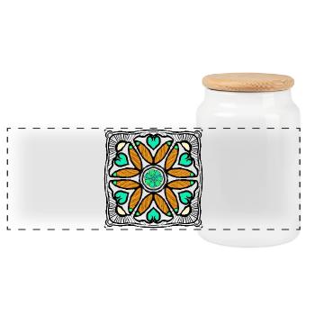 Pop art flower with hearts - Panoramic Cookie Jar with Wooden Lid - white - Front