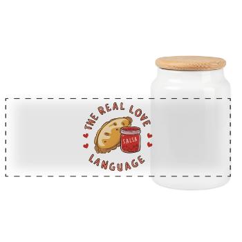 Pupusas - The Real Love Language - Panoramic Cookie Jar with Wooden Lid - white - Front