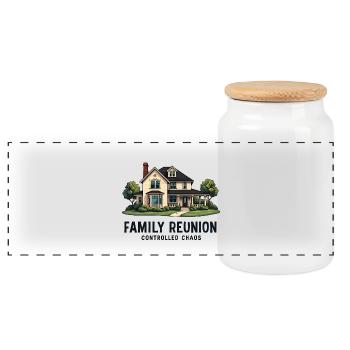 Family Reunion - Controlled Chaos - Panoramic Cookie Jar with Wooden Lid - white - Front