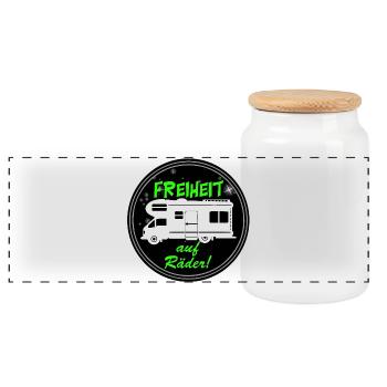 RV,Camping,Fun Shirt,Freedom on Wheels(25) - Panoramic Cookie Jar with Wooden Lid - white - Front
