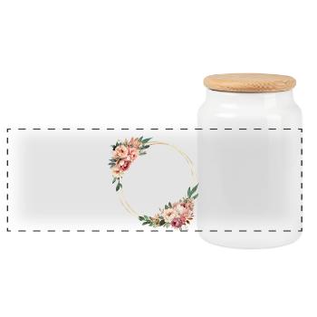 Rustic flower wreath, customizable - Panoramic Cookie Jar with Wooden Lid - white - Front