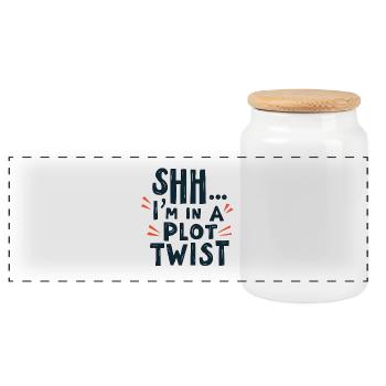 Shhh... I'm in a Plot Twist - Panoramic Cookie Jar with Wooden Lid - white - Front