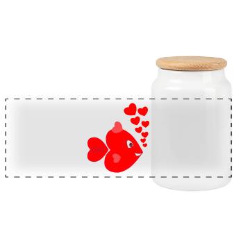 Love Hearts Fish - Panoramic Cookie Jar with Wooden Lid - white - Front