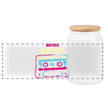 retro vibes cassette vintage tape Farbenmix used - Panoramic Cookie Jar with Wooden Lid - white - Front