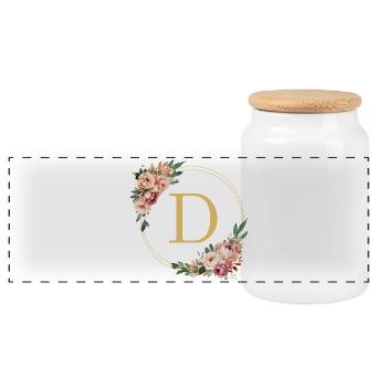 D Monogram, Flower Wreath, Personalizable - Panoramic Cookie Jar with Wooden Lid - white - Front