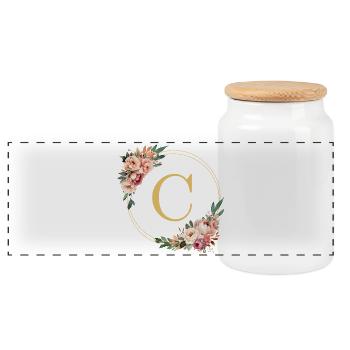 C Monogram, Couronne de fleurs, Personnalisable - Boîte à biscuits avec couvercle en bois - blanc - Devant