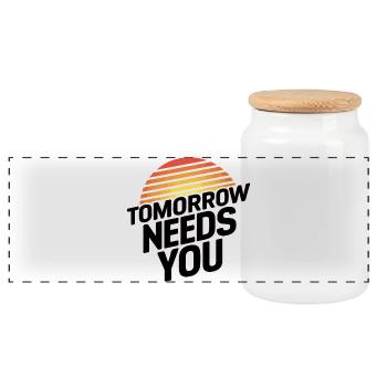 Tomorrow Needs You - Panoramic Cookie Jar with Wooden Lid - white - Front