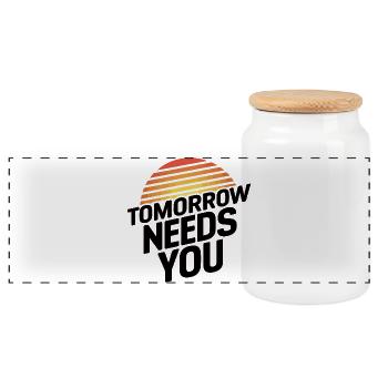 Tomorrow Needs You - Panoramic Cookie Jar with Wooden Lid - white - Front