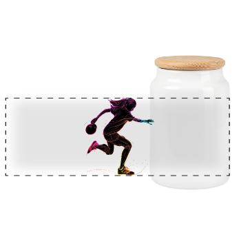 Bowling Woman Retrowave - Panoramic Cookie Jar with Wooden Lid - white - Front