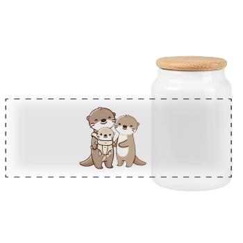 Famille de loutres avec bébé - Boîte à biscuits avec couvercle en bois - blanc - Devant