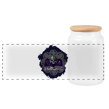 buchband aufgeschlagen, Menschenschädel, Ornamente - Panorama Keksdose mit Holzdeckel - Weiß - Vorne
