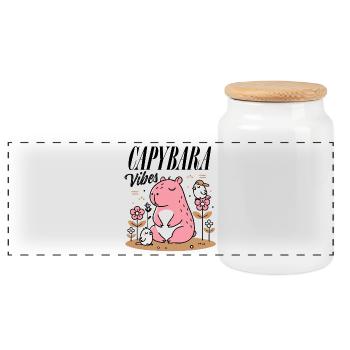 Entspanntes Capybara mit Freunden - Panorama Keksdose mit Holzdeckel - Weiß - Vorne