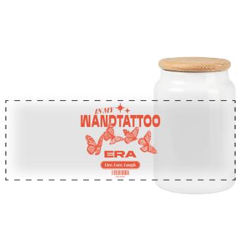 In My Wall Decal Era – Ironic Decorative Look - Panoramic Cookie Jar with Wooden Lid - white - Front