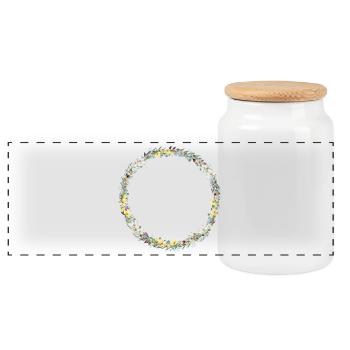 Couronne florale, personnalisable - Boîte à biscuits avec couvercle en bois - blanc - Devant