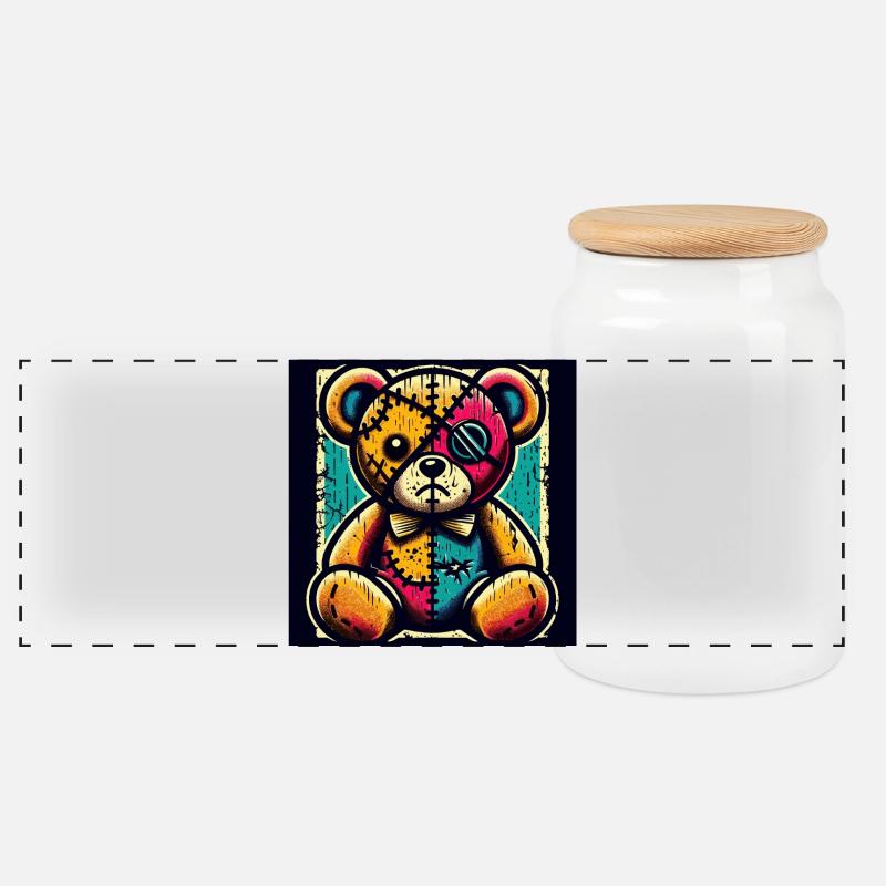 Patchwork Bärenkunst mit Vintage-Charme - Panorama Keksdose mit Holzdeckel - Weiß