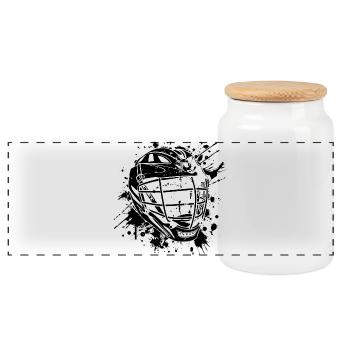 Lacrosse Helmet - Panoramic Cookie Jar with Wooden Lid - white - Front