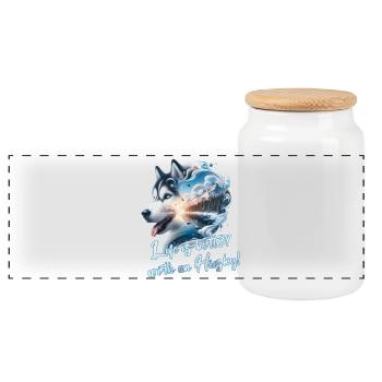 Husky - Panoramic Cookie Jar with Wooden Lid - white - Front