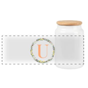 U Monogram, Couronne de fleurs, Personnalisable - Boîte à biscuits avec couvercle en bois - blanc - Devant