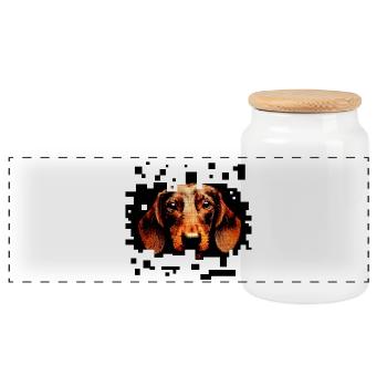 Teckel à poil dur pixelart - Boîte à biscuits avec couvercle en bois - blanc - Devant