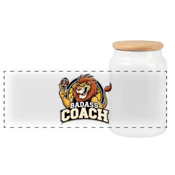 Badass Coach Coach Lion Football Gift - Panoramic Cookie Jar with Wooden Lid - white - Front