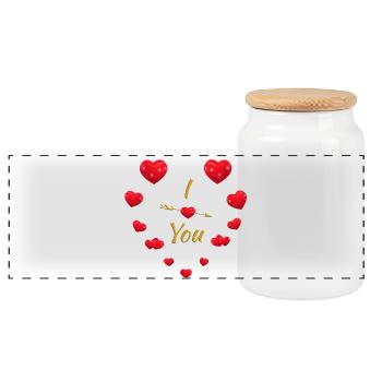 Elegant Heart & Arrow Design for Couples - Panoramic Cookie Jar with Wooden Lid - white - Front