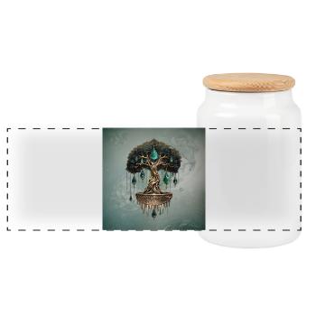 The magic of nature, the tree of life. - Panoramic Cookie Jar with Wooden Lid - white - Front